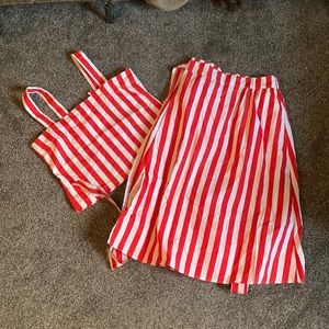 Ban.do red striped matching set cropped tank top and skirt size L